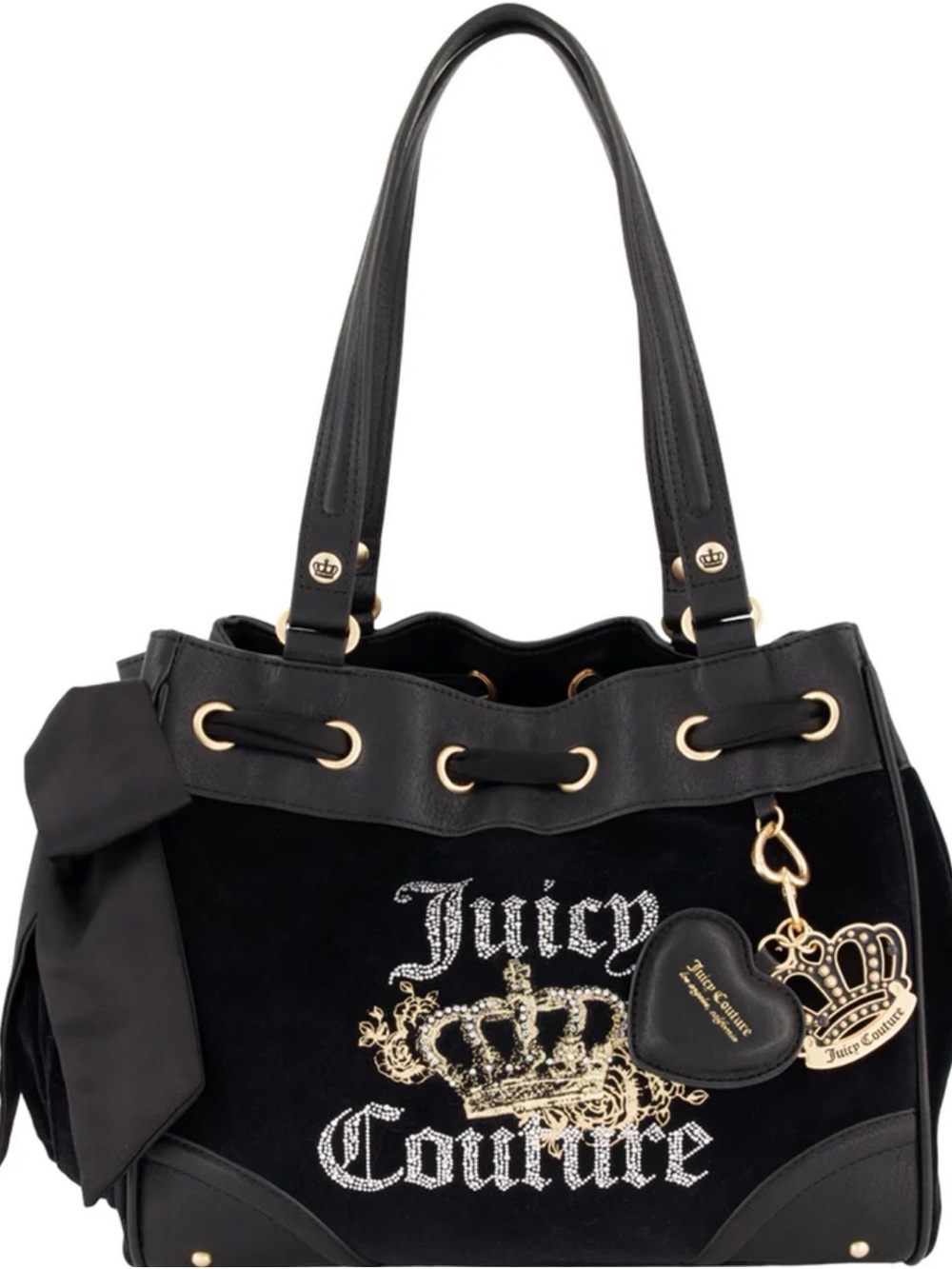 Juicy Couture Black Velvet Shoulder Tote with Gold Accents